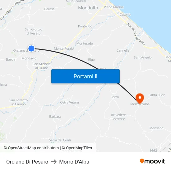 Orciano Di Pesaro to Morro D'Alba map