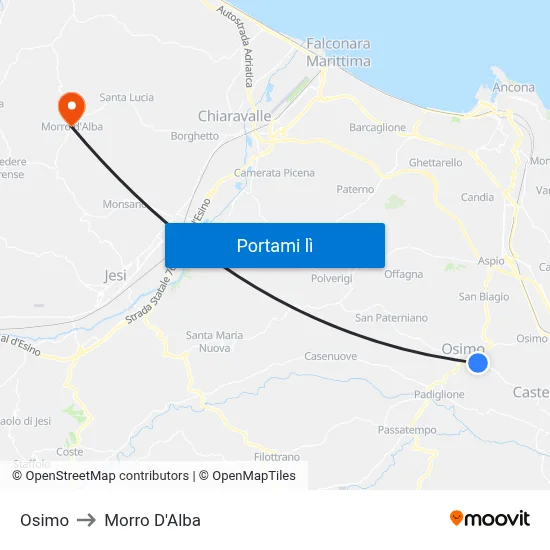 Osimo to Morro D'Alba map