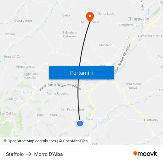 Staffolo to Morro D'Alba map