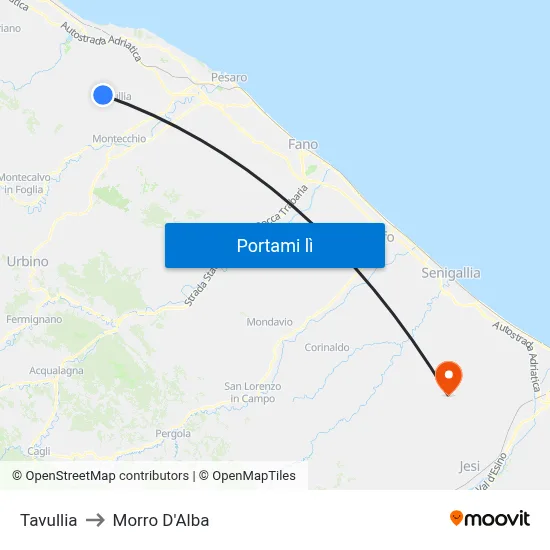 Tavullia to Morro D'Alba map