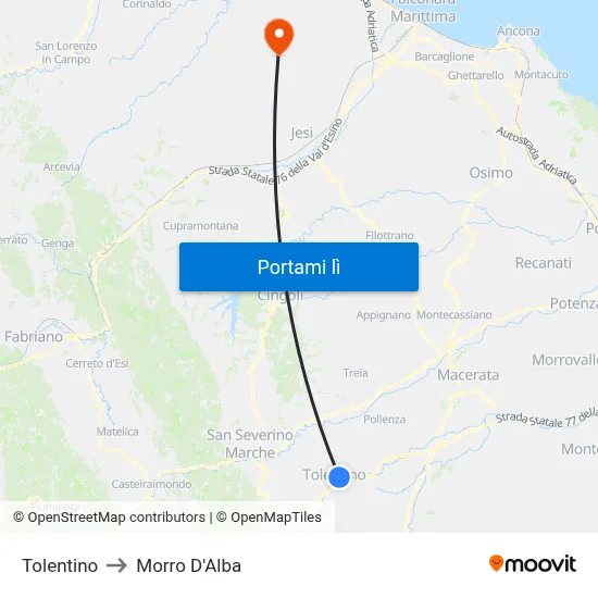 Tolentino to Morro D'Alba map