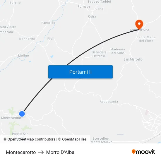 Montecarotto to Morro D'Alba map