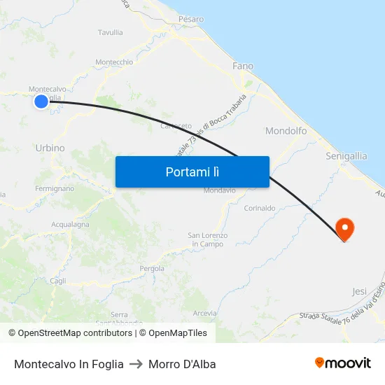 Montecalvo In Foglia to Morro D'Alba map