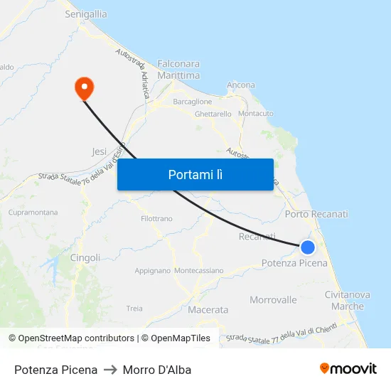 Potenza Picena to Morro D'Alba map