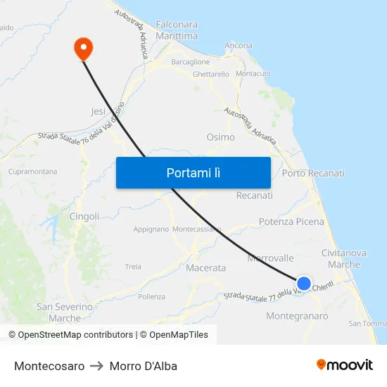 Montecosaro to Morro D'Alba map