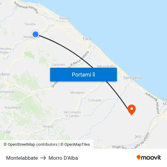 Montelabbate to Morro D'Alba map