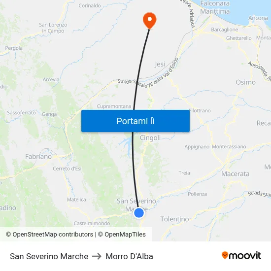 San Severino Marche to Morro D'Alba map