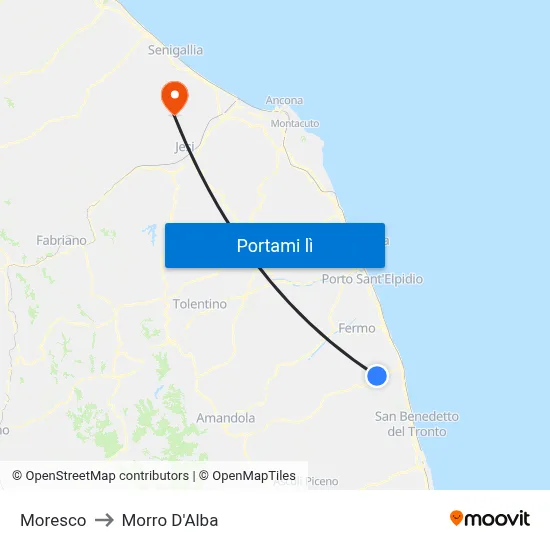 Moresco to Morro D'Alba map
