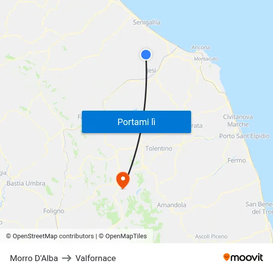 Morro D'Alba to Valfornace map