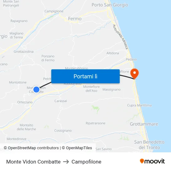 Monte Vidon Combatte to Campofilone map