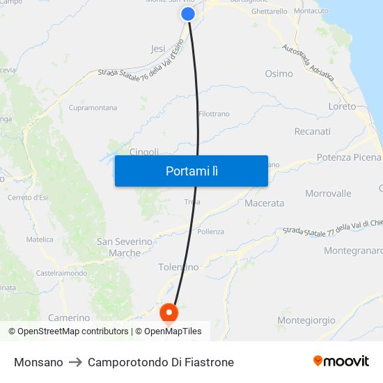 Monsano to Camporotondo Di Fiastrone map