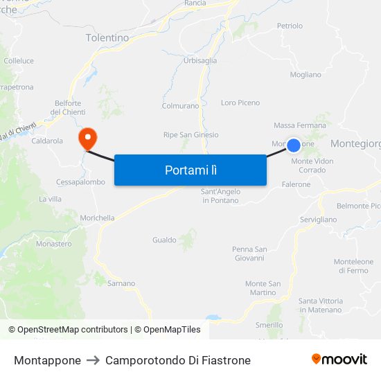 Montappone to Camporotondo Di Fiastrone map