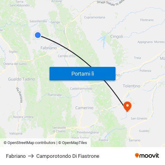 Fabriano to Camporotondo Di Fiastrone map