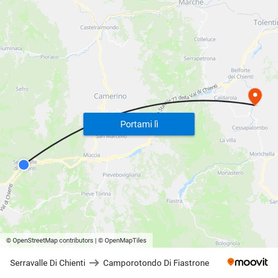 Serravalle Di Chienti to Camporotondo Di Fiastrone map
