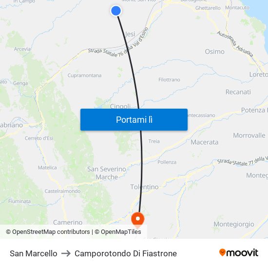 San Marcello to Camporotondo Di Fiastrone map