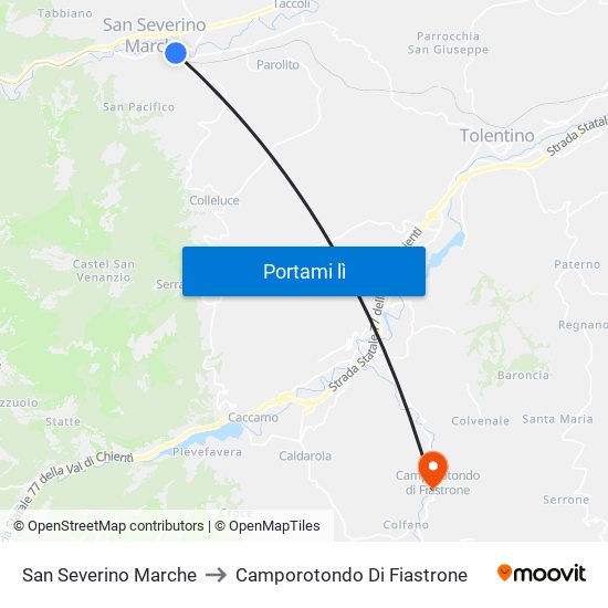 San Severino Marche to Camporotondo Di Fiastrone map