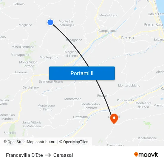 Francavilla D'Ete to Carassai map