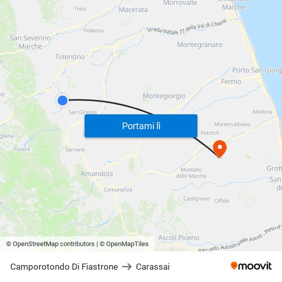 Camporotondo Di Fiastrone to Carassai map