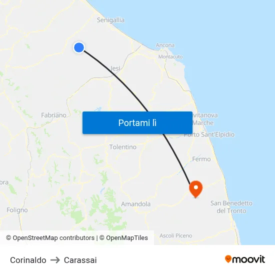 Corinaldo to Carassai map