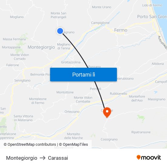 Montegiorgio to Carassai map
