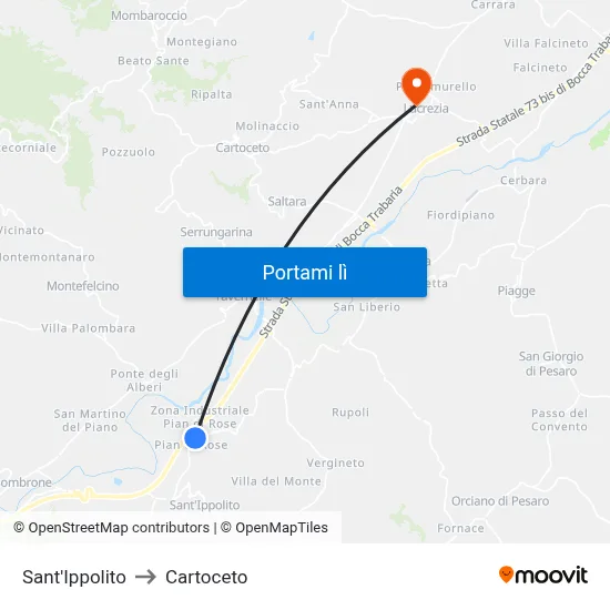 Sant'Ippolito to Cartoceto map