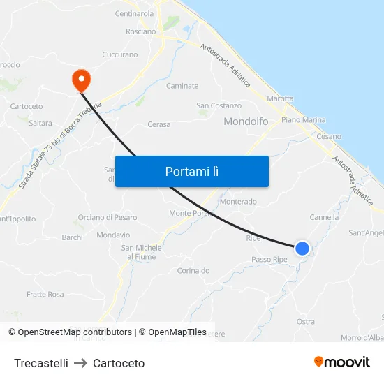 Trecastelli to Cartoceto map