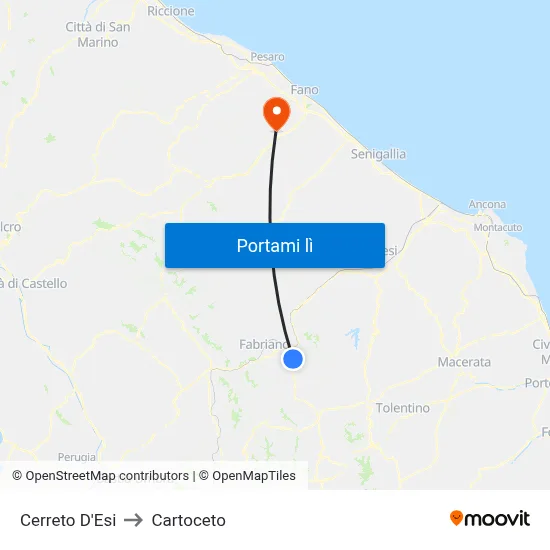 Cerreto D'Esi to Cartoceto map