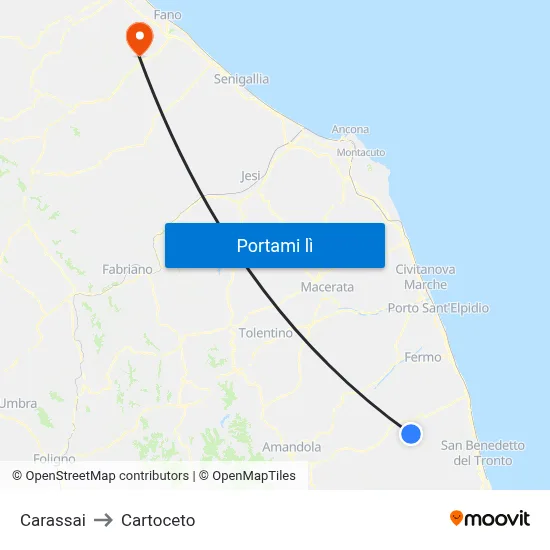 Carassai to Cartoceto map
