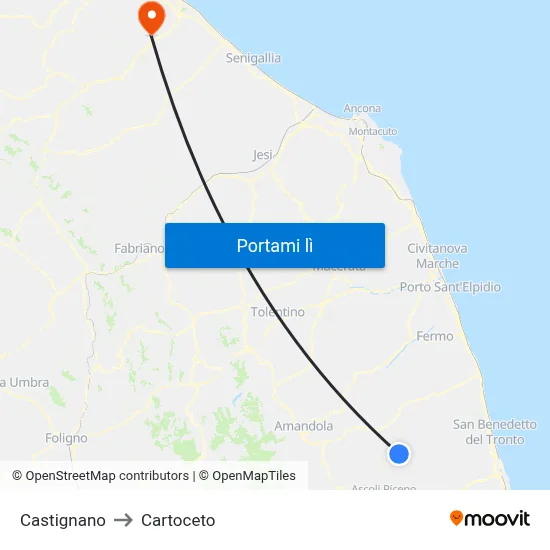 Castignano to Cartoceto map