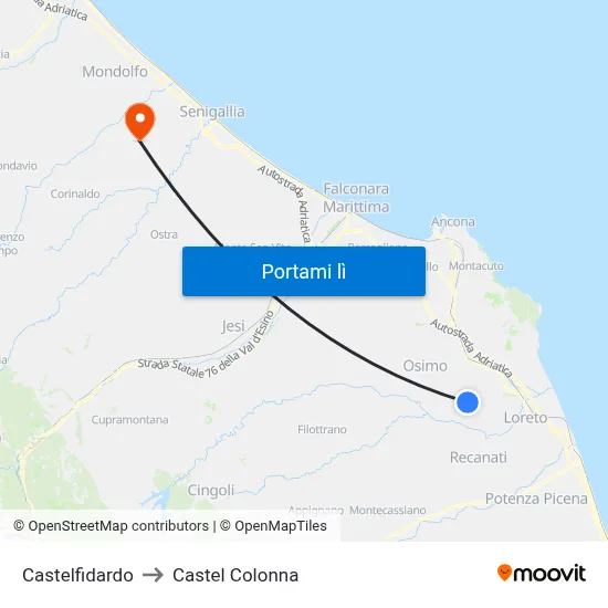 Castelfidardo to Castel Colonna map