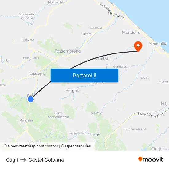 Cagli to Castel Colonna map