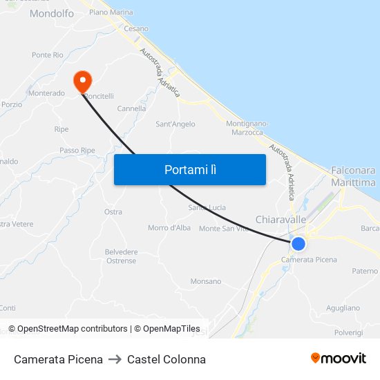 Camerata Picena to Castel Colonna map