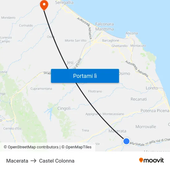 Macerata to Castel Colonna map