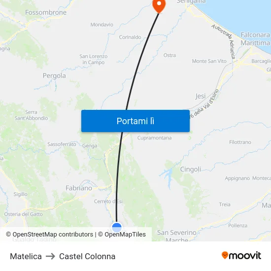 Matelica to Castel Colonna map