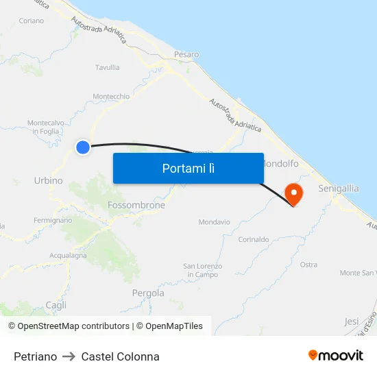 Petriano to Castel Colonna map
