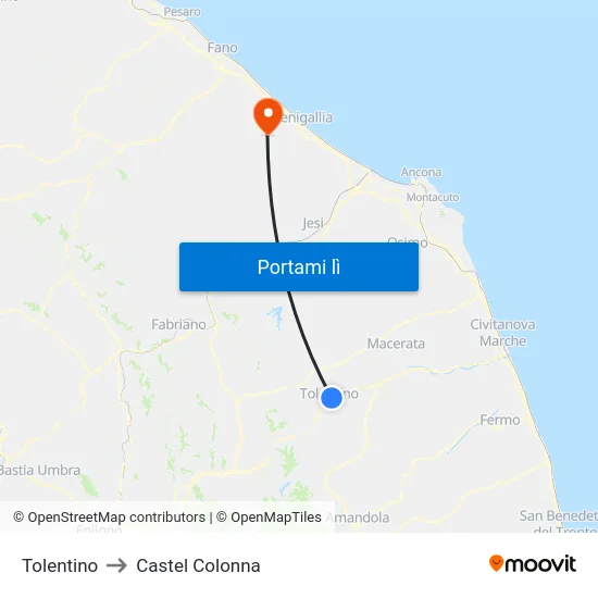 Tolentino to Castel Colonna map