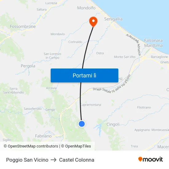 Poggio San Vicino to Castel Colonna map