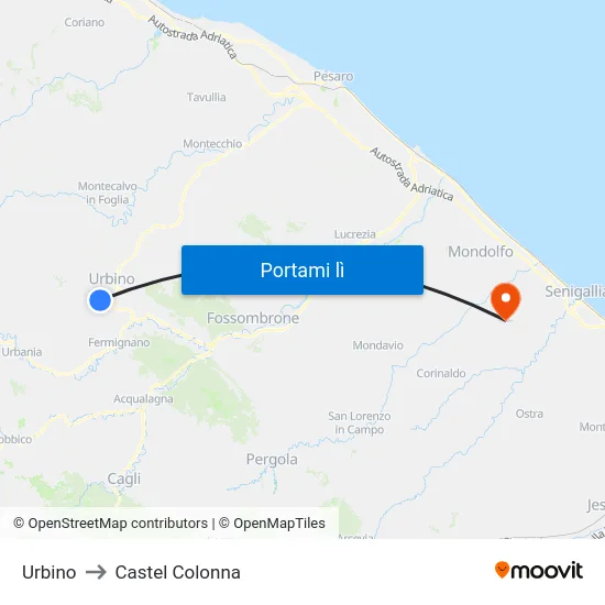 Urbino to Castel Colonna map