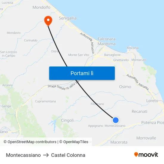 Montecassiano to Castel Colonna map