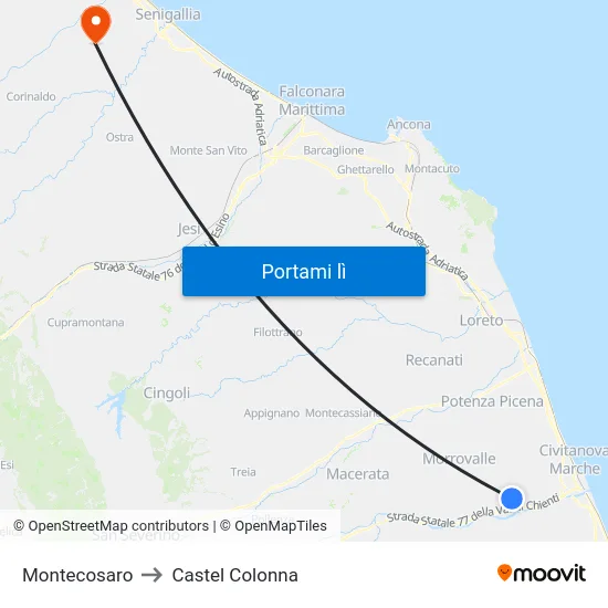 Montecosaro to Castel Colonna map
