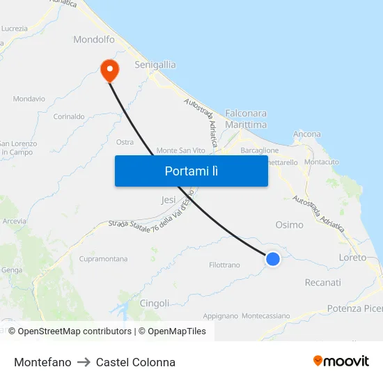 Montefano to Castel Colonna map