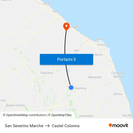 San Severino Marche to Castel Colonna map