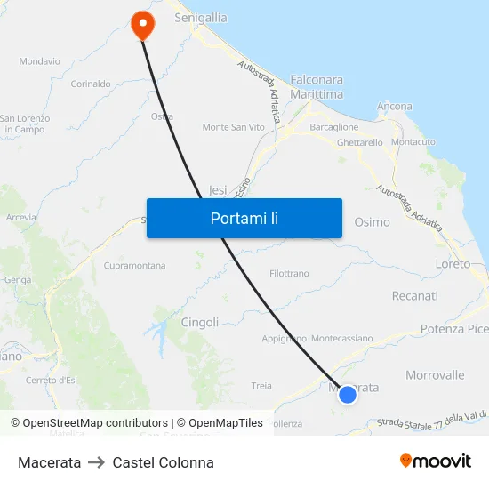 Macerata to Castel Colonna map