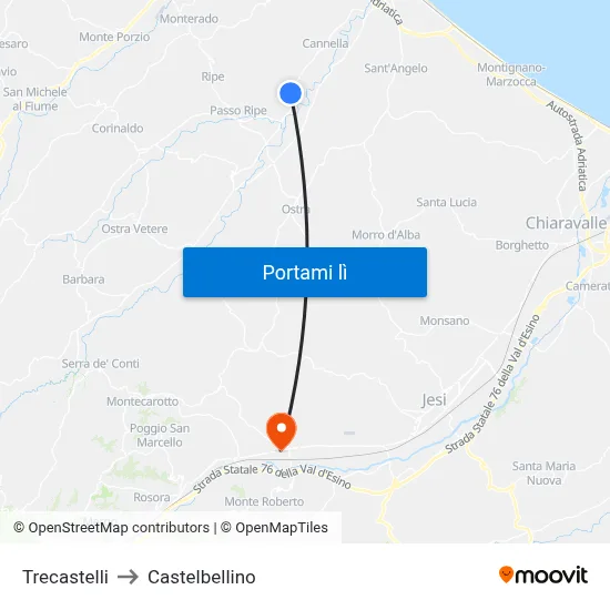 Trecastelli to Castelbellino map