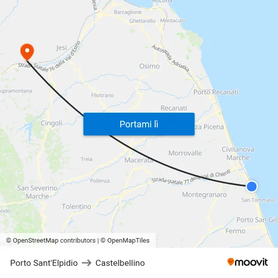 Porto Sant'Elpidio to Castelbellino map