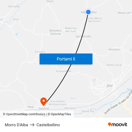 Morro D'Alba to Castelbellino map
