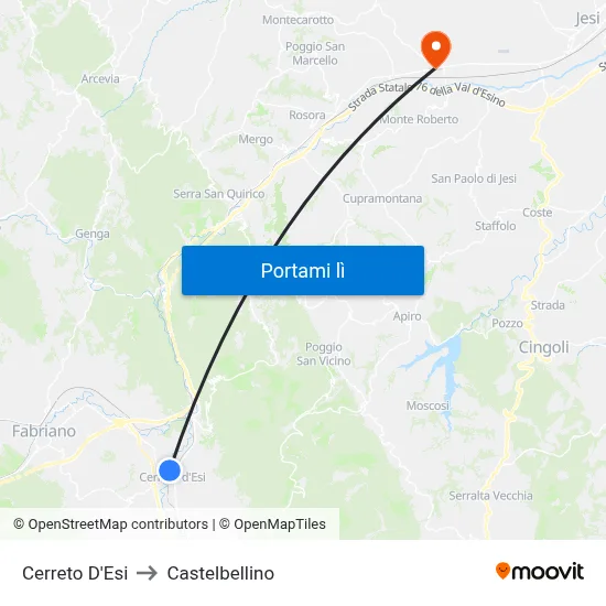 Cerreto D'Esi to Castelbellino map