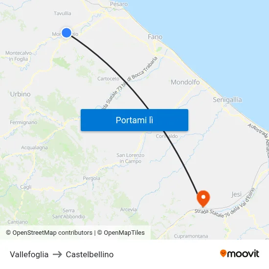 Vallefoglia to Castelbellino map