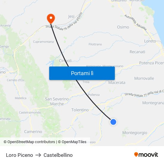 Loro Piceno to Castelbellino map