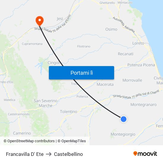 Francavilla D' Ete to Castelbellino map